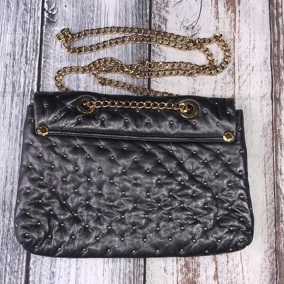 Badgley Mischka Gold Studded Dark Gray Cross Bag - Picture 2 of 9